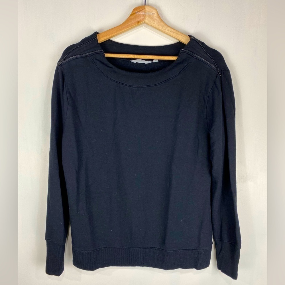 Athleta: Zipper Lightweight Pullover Sweatshirt Modal Spandex Black Size Medium